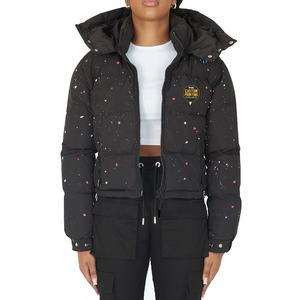 Veste matelassée à capuche avec motif à pois, fermeture éclair, manteau d'hiver court, style décontracté, rembourrage en polyester, veste épaisse et chaude - Product Image 2