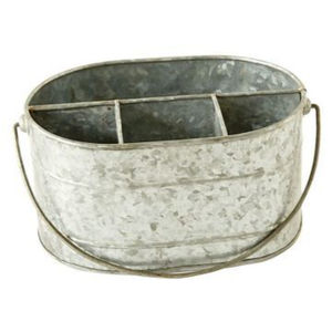 Porte-couverts rustique en métal galvanisé avec 6 compartiments et poignée en bois pour cuisine et table à manger - Product Image 3