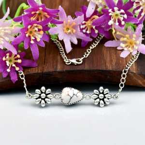 Collier artisanal en argent sterling 925 avec pierre précieuse naturelle jaspe cheval sauvage en forme de triangle, motif marguerite, bijoux raffinés pour femmes - Product Image 2