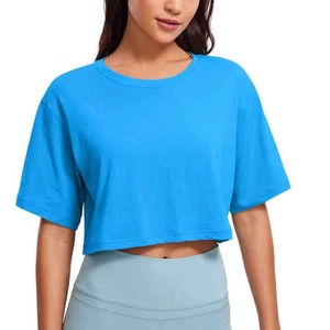 Camisetas Cortas al por Mayor para Mujer, Camisetas Cortas de Algodón Lisas para Mujer, Camiseta Corta con Cuello Redondo y Manga Corta para Impresión Personalizada - Product Image 1