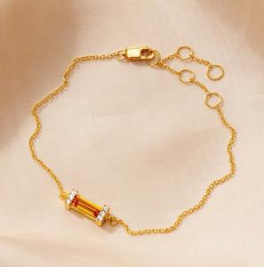 Pulsera de Topacio, Piedra de Nacimiento de Noviembre, Plata de Ley 925, Chapada en Oro de 14K, con Piedras Baguette, Pulsera Delicada, Regalo para Mujer - Product Image 1