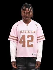 Camiseta Deportiva de Manga Larga para Mujer, de Malla Rosa con Capas, Estilo Universitario, Streetwear, Reputation 42 - Product Image 6