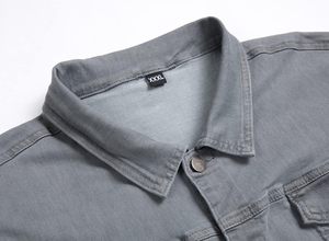 Veste en jean décontractée pour homme, gris délavé, col montant, simple boutonnage, longueur standard, couleur unie, en vente en ligne - Product Image 2