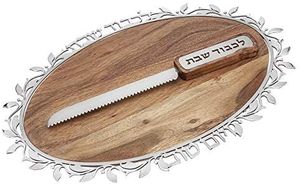 Tabla de madera para challah con cuchillo, set de servicio para Shabat, bandeja judía para cortar pan, regalo, precio mayorista - Product Image 1