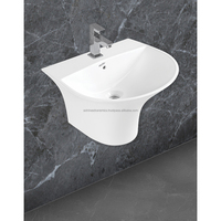 Lavabo sur pied mural en céramique blanc brillant ovale moderne OEM 20L, garantie 5 ans, facile à nettoyer pour chambre, salle à manger, hôpital, hôtel