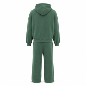 Custom Solid Acid Wash Zip-Up Hoodie and Flare Sweatpants Set Oversized <b>Tracksuit</b> OEM Logo <b>Waterproof</b> Fleece - Product Image 3