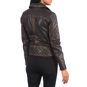 Veste de motard en cuir véritable pour femme, coupe ajustée, style vintage, fermeture éclair, imperméable, coupe-vent, écologique, offre ODM - Product Image 5