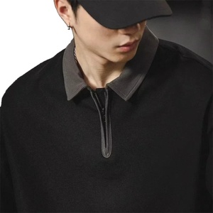 Camiseta de Manga Corta con Cuello Alto para Hombre, Negra, Corte Regular, Secado Rápido, Tejido de Punto, Transpirable, 100% Algodón, Ropa Casual de Golf - Product Image 6
