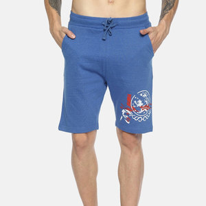Shorts Bermuda en coton bleu pour homme avec logo brodé, cordon de serrage à l'avant, style décontracté - Product Image 1