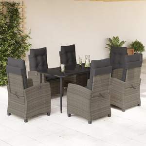 <b>Grey</b> Rattan Garden Dining Set 6 Seater Weather Resistant Outdoor Furniture Contemporary Design Steel <b>Frame</b> - Product Image 1