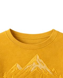 Camiseta Amarilla para Mujer con Bordado de Paisaje Montañoso, Camiseta Corta de Algodón, Manga Corta, Estilo Casual, Holgada, con Estampado Gráfico, Venta al por Mayor6 - Product Image 2