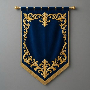 3D Embroidery Blue Velvet 380g Eyelet <b>Curtain</b> <b>Panel</b> Gold Floral Embroidery Rod Pocket Custom Brand Design - Product Image 1