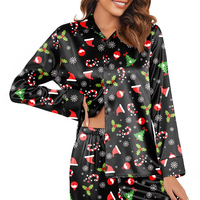 Ensemble de pyjama en satin imprimé pour femmes, respirant, séchage rapide, doux, décontracté, manches longues, taille élastique, vêtements de nuit d'hiver