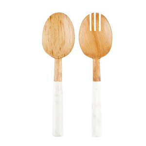 Juego de servidores de ensalada de madera de olivo hechos a mano con mango de resina ecológica, cuchara y tenedor de servicio premium para uso en la cocina del hogar moderno. - Product Image 5