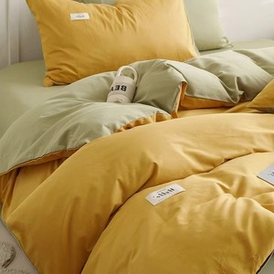Juego de Edredón Reversible de Algodón Lavado, Color Verde Beige Sólido, Juego de Ropa de Cama Suave para el Hogar - Product Image 2