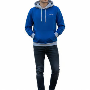 Sweat à capuche pour homme en coton 100% de qualité supérieure, imprimé personnalisé, logo brodé sur le devant - Bleu royal et gris - Product Image 2