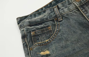 Fabricants de jeans sur mesure, 100% coton, style streetwear, unisexe, jeans déchirés et usés, coupe ample, pour hommes - Product Image 4