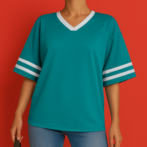 Camisetas de Jersey para Mujer Club 2025, Casuales, a la Moda, Ajustadas, Antipilling, con Diseño de Rayas y Letras, Tallas Grandes, Largo Regular, Estampadas - Product Image 1