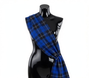 Women's Long Wool Plaid Scarf Reversible Blue Black Checkered Pattern All Seasons Daily Wear - Product Image 1