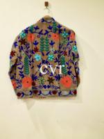 Veste en velours brodée à la main, col mandarin, manches longues, motif floral, taille plus, manteau d'automne pour femmes