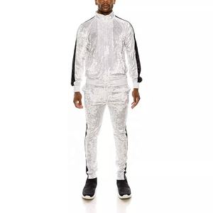 Ensemble de jogging en velours 2 pièces, fermeture éclair, bloc de couleurs confortable, bande latérale, Slim Fit, survêtement pour homme - Product Image 3