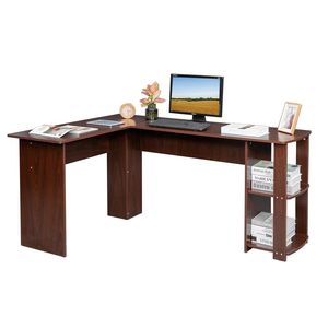 Scrivania per computer ad angolo retto in legno a forma di L con librerie a due livelli RT - Product Image 1