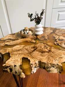 Golden Canyon <b>Epoxy</b> <b>Coffee</b> <b>Table</b> – Handcrafted Live Edge Olive Wood River <b>Table</b> Irregular Live Edge Wood <b>Epoxy</b> Side <b>Table</b> - Product Image 3