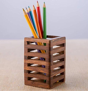 Wood Pen Holder Rectangular Desk Stationery Storage Box Multiple Use Desk Writing Stationary Organizer Wood Pen Holder - Product Image 1