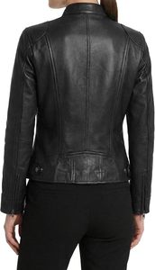 Chaqueta de Motociclista de Cuero Genuino para Mujer, Color Marrón, Cuello Alto, Cierre de Cremallera, Manga Larga, Estilo Biker, para Otoño - Product Image 2