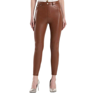 Pantalones de Mujer de Cintura Alta, de Cuero Sintético, Corte Lápiz, Largo al Tobillo, Ajustados, Color Sólido, Transpirables, con Cierre de Botones, a la Moda - Product Image 1