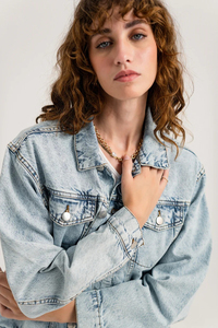 Women's Stonewashed <b>Denim</b> <b>Jacket</b> Full Sleeve Button Closure Turn-down Collar Casual Vintage Style Regular Fit - Product Image 6