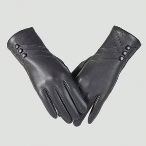 Guantes de cuero al por mayor, guantes casuales para mujer, guantes con forro polar, guantes de invierno para uso diario, proveedor al por mayor - Product Image 1