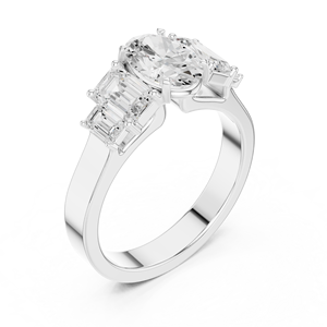 Anillo de Compromiso de Diamantes de Corte Ovalado de Lujo con Piedras Laterales de Esmeralda, Anillo de Novia de Oro Sólido para Mujer - Product Image 5