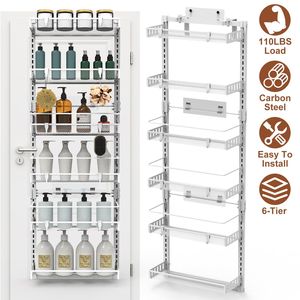 Organizzatore per Dispensa a 6 Ripiani in Acciaio al Carbonio da Appendere alla Porta, Capacità di Carico 110 LBS, Facile Installazione, Scaffale Portaoggetti - Product Image 1