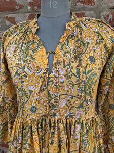 ชุดเดรสผ้าฝ้ายอินเดียพิมพ์ลายด้วยมือ สไตล์ลำลอง ยาวแบบแม็กซี่ ปักลายดอกไม้ คอวี แขนยาว พิมพ์ลายดอกไม้ - Product Image 4