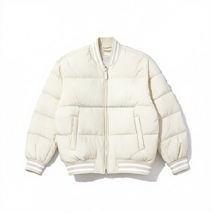 <b>Men</b> <b>White</b> Puffer <b>Jacket</b> Winter Casual Eco-Friendly Worsted Fabric Windproof Cotton Filling Zipper Closure Solid Color Hooded - Product Image 1