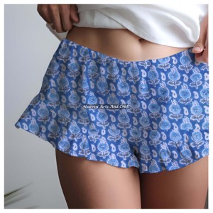 Shorts en coton personnalisés à imprimé bloc, à volants, taille élastique, confortables, pour le sommeil ou la plage, bas décontracté pour femme - Product Image 3