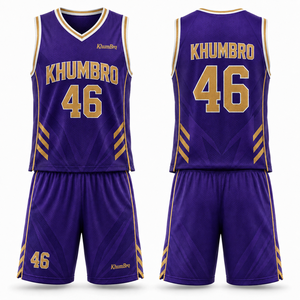 KhumBro Basketball Jersey Set Purple Gold Sublimated 46 Unisex Adult Breathable Mesh V-Neck Sleeveless <b>Athletic</b> Wear - Product Image 4