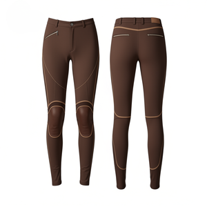 Pantalon d'équitation sportif pour femme Enrobe, taille mi-haute, fermeture éclair, en cuir PU et polyester, emballage personnalisé, avec inserts en silicone pour l'équitation - Product Image 1