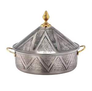 Plato de Servir de Acero Inoxidable de Lujo Estilo Marroquí con Tapa, Olla Decorativa para Servir Comida tipo Buffet, Vajilla para Hotel - Product Image 1