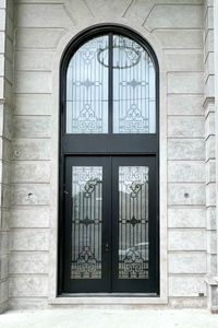 Porte d'entrée extérieure en acier forgé sur mesure avec verre décoratif, double porte pour entrée de villa moderne - Product Image 3