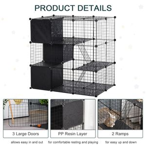 Recinto per Animali Domestici Fai-da-Te con Motivo Solido, Recinzione per Piccoli Animali con Porta e Ripiano Portaoggetti, Gabbia in Plastica per Gattini e Coniglietti, per Uso in Soggiorno - Product Image 5
