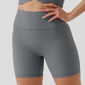 Women Recyclable Nylon Ribbed Yoga Short Shorts Wide Waist Seamless Stretchy Solid Sports Running Shorts Fitness <b>Tight</b> Shorts - Product Image 3