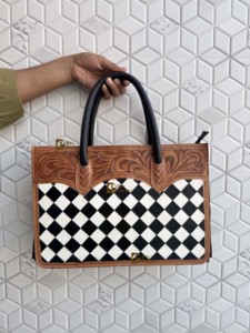 Hand Tooled Checkered Leather Sling Bag Single Strap Cross-Body Lightweight Western Fashion New Arrival Stylish Luxury Bag - Product Image 1