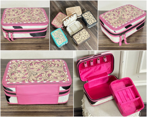 Boîte à bijoux vintage artisanale en cuir de vachette véritable avec un élégant motif floral, étui de rangement pour bijoux. - Product Image 3