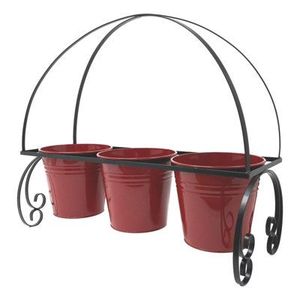 Macetero Alto de Hierro Color Rojo con Soporte de Metal Color Negro para Exhibición de Plantas en Balcón, Terraza y Sala de Estar - Product Image 1