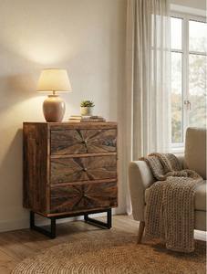 Mueble de Madera Reciclada de Estilo Indio Clásico Moderno, Aparador/Mesita de Noche para Hotel, Sala de Estar, Dormitorio u Oficina - Product Image 1