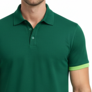 Polo Moderno Verde para Hombre con Contraste en los Puños de Manga Corta, Polo Deportivo de Alto Rendimiento - Product Image 3