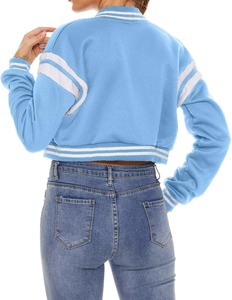 Veste universitaire rose en polaire pour femme, manches courtes, fermeture boutonnée, col rabattu, style preppy, pour l'automne - Product Image 3