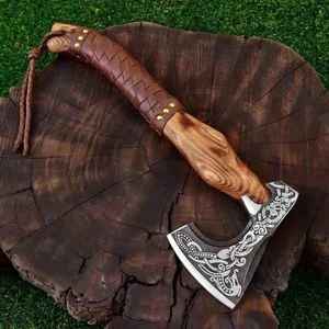 Handmade Forged Steel Tomahawk Axe With Wooden Handle And <b>Leather</b> Sheath Survival Hatchet Outdoor Camping <b>Tool</b> - Product Image 4
